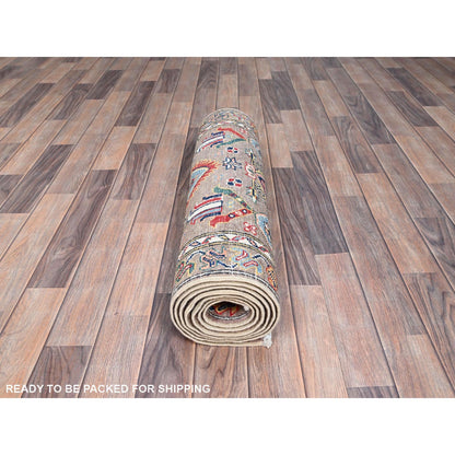 Kazak Wool Hand Knotted Rug Grey Gray 2.8X8.11 -O086853