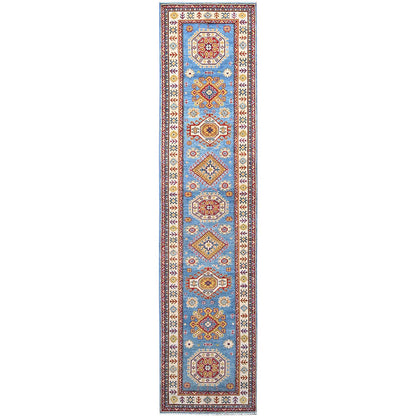 Kazak Wool Hand Knotted Rug Blue Beige 2.11X12.7 -O086857