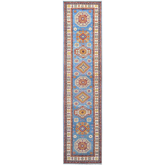 Kazak Wool Hand Knotted Rug Blue Beige 2.11X12.7 -O086857