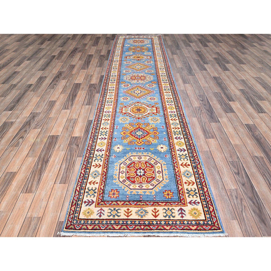 Kazak Wool Hand Knotted Rug Blue Beige 2.11X12.7 -O086857