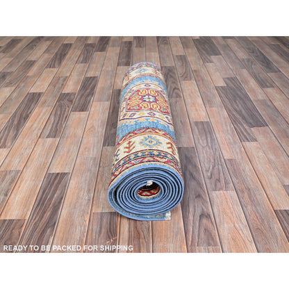 Kazak Wool Hand Knotted Rug Blue Beige 2.11X12.7 -O086857