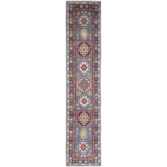 Kazak Wool Hand Knotted Rug Grey Blue 2.10X13.3 -O086860