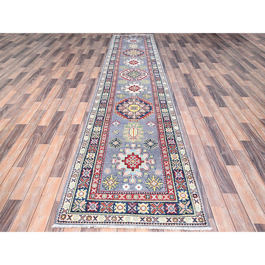 Kazak Wool Hand Knotted Rug Grey Blue 2.10X13.3 -O086860