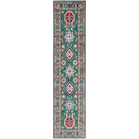Kazak Wool Hand Knotted Rug Green Green 2.7X11.5 -O086862