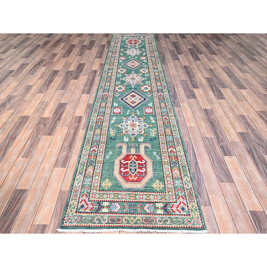 Kazak Wool Hand Knotted Rug Green Green 2.7X11.5 -O086862