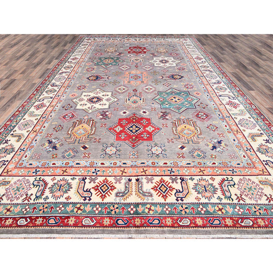 Kazak Wool Hand Knotted Rug Grey Ivory 9.9X14.8 -O086863