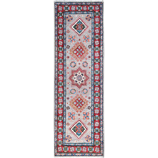Kazak Wool Hand Knotted Rug Grey Red 2.0X6.3 -O086874