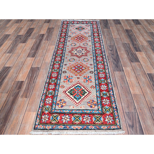 Kazak Wool Hand Knotted Rug Grey Red 2.0X6.3 -O086874