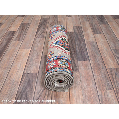 Kazak Wool Hand Knotted Rug Grey Red 2.0X6.3 -O086874