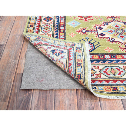 Kazak Wool Hand Knotted Rug Green Ivory 4.0X5.11 -O086875