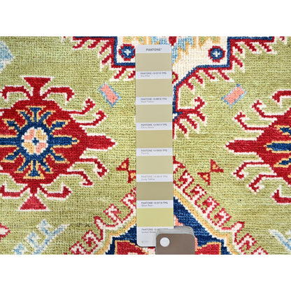 Kazak Wool Hand Knotted Rug Green Ivory 4.0X5.11 -O086875