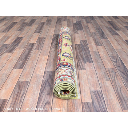 Kazak Wool Hand Knotted Rug Green Ivory 4.0X5.11 -O086875