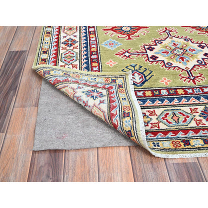 Kazak Wool Hand Knotted Rug Green Ivory 4.1X6.2 -O086878