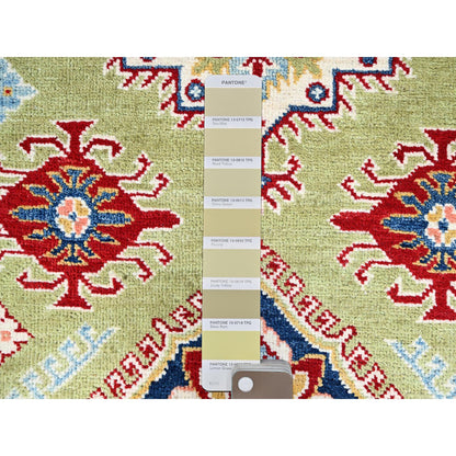 Kazak Wool Hand Knotted Rug Green Ivory 4.1X6.2 -O086878