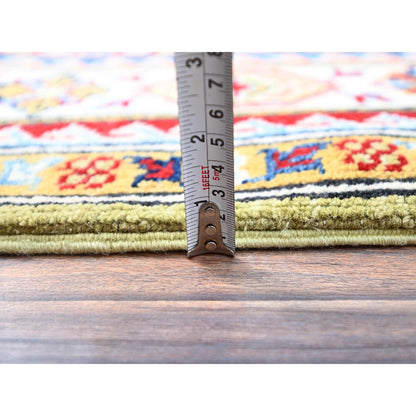 Kazak Wool Hand Knotted Rug Green Ivory 4.1X6.2 -O086878