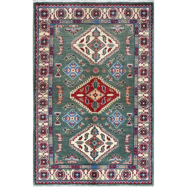 Kazak Wool Hand Knotted Rug Green Ivory 3.3X4.8 -O086882