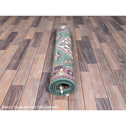 Kazak Wool Hand Knotted Rug Green Ivory 3.3X4.8 -O086882