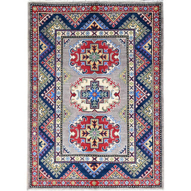 Kazak Wool Hand Knotted Rug Grey Blue 3.5X4.8 -O086883
