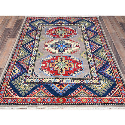 Kazak Wool Hand Knotted Rug Grey Blue 3.5X4.8 -O086883