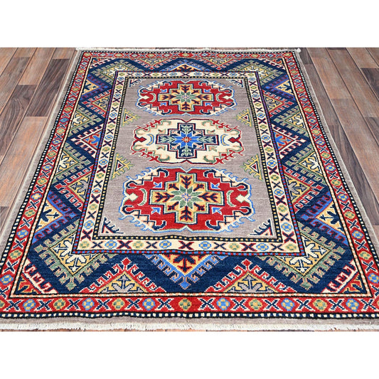 Kazak Wool Hand Knotted Rug Grey Blue 3.5X4.8 -O086883