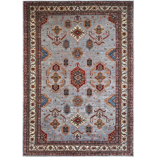 Kazak Wool Hand Knotted Rug Grey Ivory 10.2X14.0 -O086885