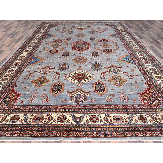 Kazak Wool Hand Knotted Rug Grey Ivory 10.2X14.0 -O086885