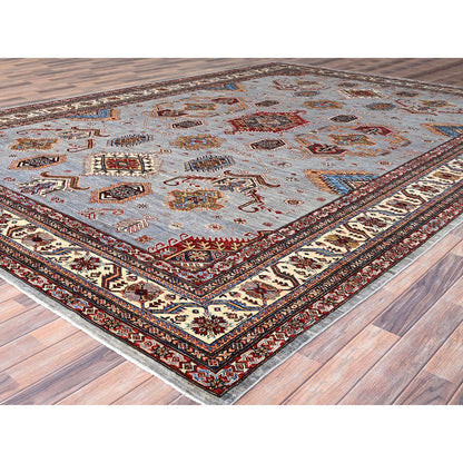 Kazak Wool Hand Knotted Rug Grey Ivory 10.2X14.0 -O086885