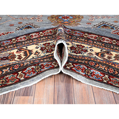 Kazak Wool Hand Knotted Rug Grey Ivory 10.2X14.0 -O086885