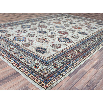 Kazak Wool Hand Knotted Rug Grey Ivory 9.11X13.8 -O086886