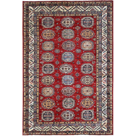 Kazak Wool Hand Knotted Rug Red Ivory 6.1X8.10 -O086888