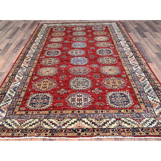 Kazak Wool Hand Knotted Rug Red Ivory 6.1X8.10 -O086888
