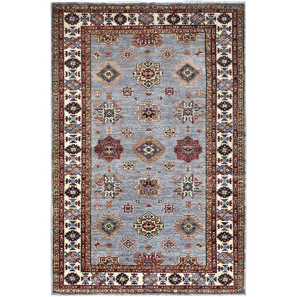 Kazak Wool Hand Knotted Rug Grey Ivory 6.0X9.1 -O086889