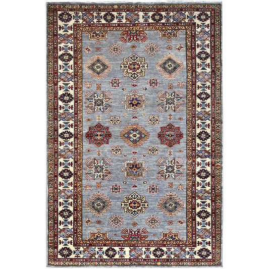 Kazak Wool Hand Knotted Rug Grey Ivory 6.0X9.1 -O086889