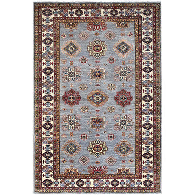 Kazak Wool Hand Knotted Rug Grey Ivory 6.0X9.1 -O086889