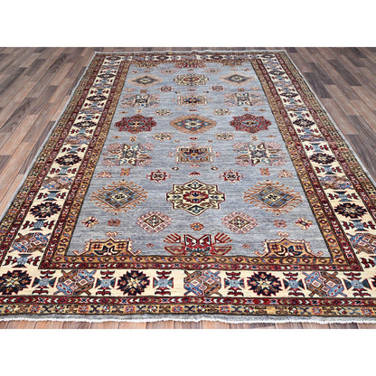 Kazak Wool Hand Knotted Rug Grey Ivory 6.0X9.1 -O086889