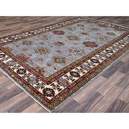Kazak Wool Hand Knotted Rug Grey Ivory 6.0X9.1 -O086889