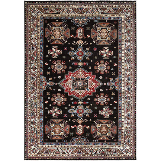Kazak Wool Hand Knotted Rug Black Ivory 6.0X8.5 -O086890