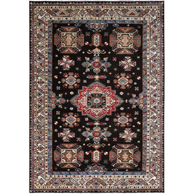 Kazak Wool Hand Knotted Rug Black Ivory 6.0X8.5 -O086890
