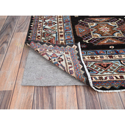 Kazak Wool Hand Knotted Rug Black Ivory 6.0X8.5 -O086890
