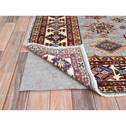 Kazak Wool Hand Knotted Rug Grey Ivory 5.11X6.2 -O086891