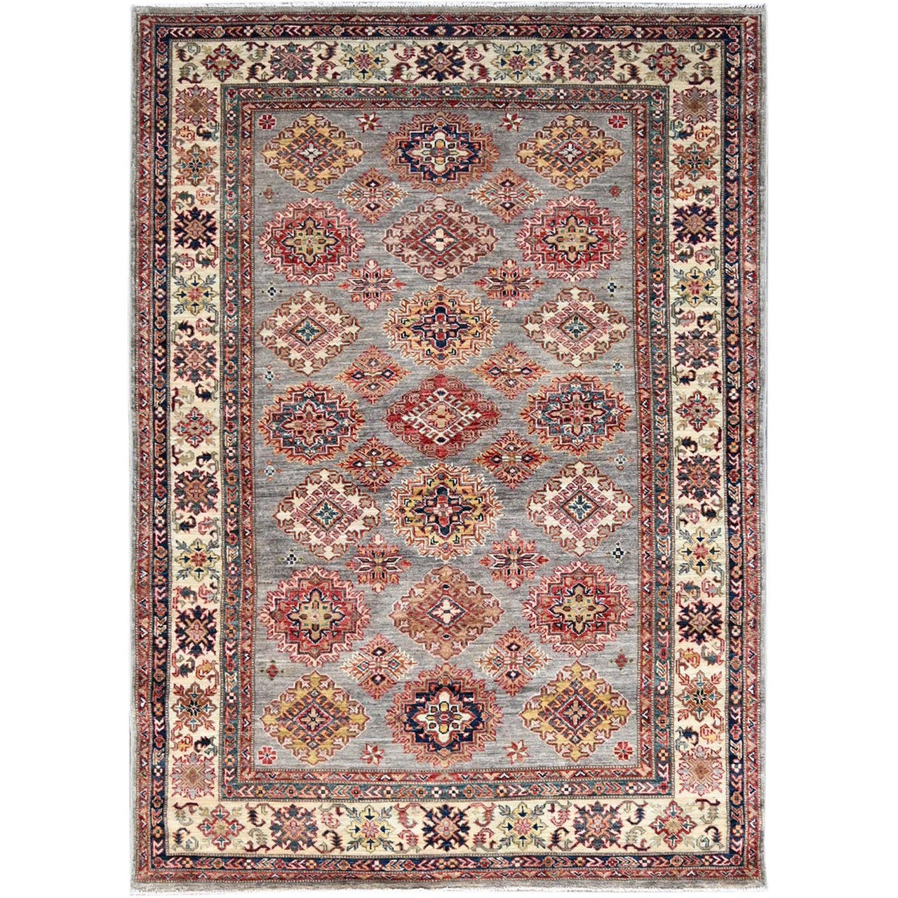 Gray 4'9" x 6'7" Kazak Hand knotted Wool Rug - Sku: O086892
