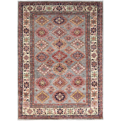 Kazak Wool Hand Knotted Rug Grey Ivory 4.9X6.7 -O086892