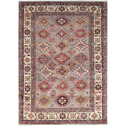 Kazak Wool Hand Knotted Rug Grey Ivory 4.9X6.7 -O086892
