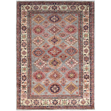 Kazak Wool Hand Knotted Rug Grey Ivory 4.9X6.7 -O086892