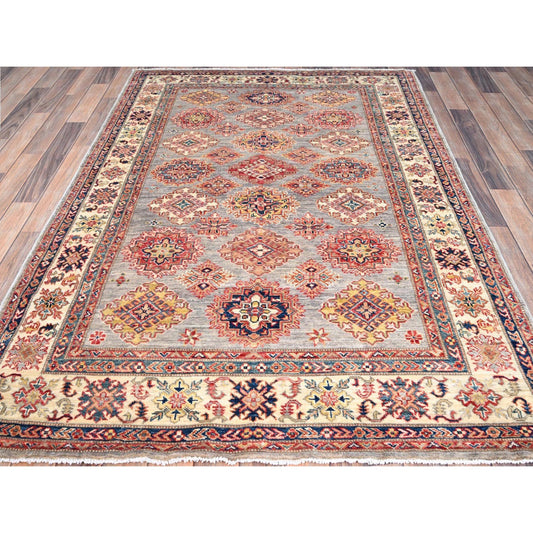 Kazak Wool Hand Knotted Rug Grey Ivory 4.9X6.7 -O086892