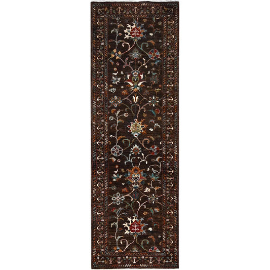 Tribal & Geometric Wool Hand Knotted Rug Brown Brown 2.8X8.6 -O086895