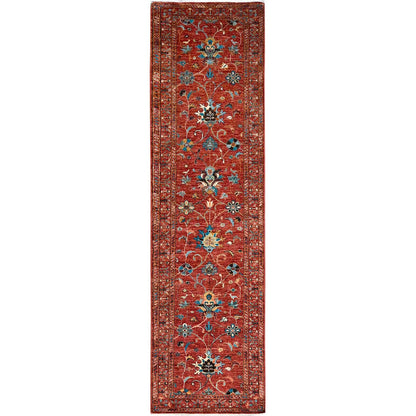 Tribal & Geometric Wool Hand Knotted Rug Red Red 2.9X10.3 -O086896