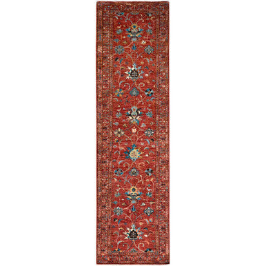 Tribal & Geometric Wool Hand Knotted Rug Red Red 2.9X10.3 -O086896