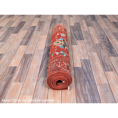 Tribal & Geometric Wool Hand Knotted Rug Red Red 2.9X10.3 -O086896