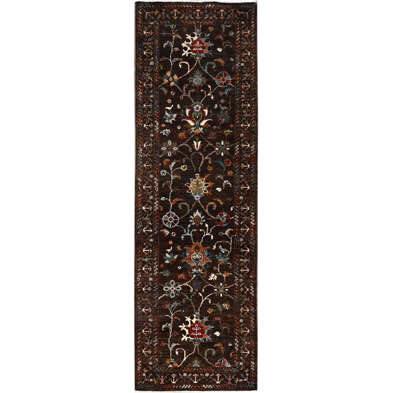 Brown 2'8" x 8'5" Tribal & Geometric Hand knotted Wool Rug - Sku: O086897